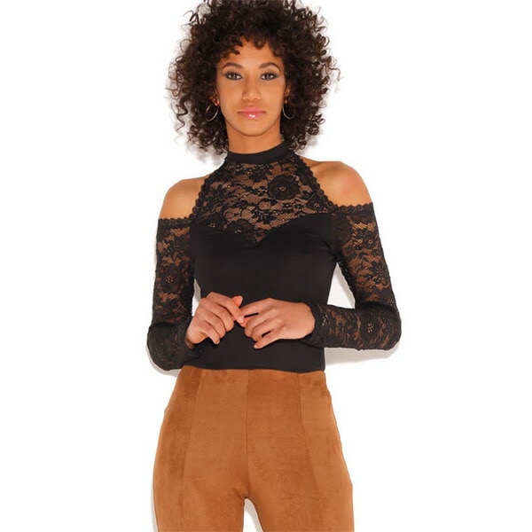 在庫一掃セール イタリアインポートカットソー ROSSOPORPORA DB884 肩空きレース切替カットソー　黒