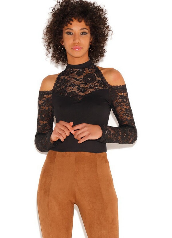 在庫一掃セール イタリアインポートカットソー ROSSOPORPORA DB884 肩空きレース切替カットソー　黒