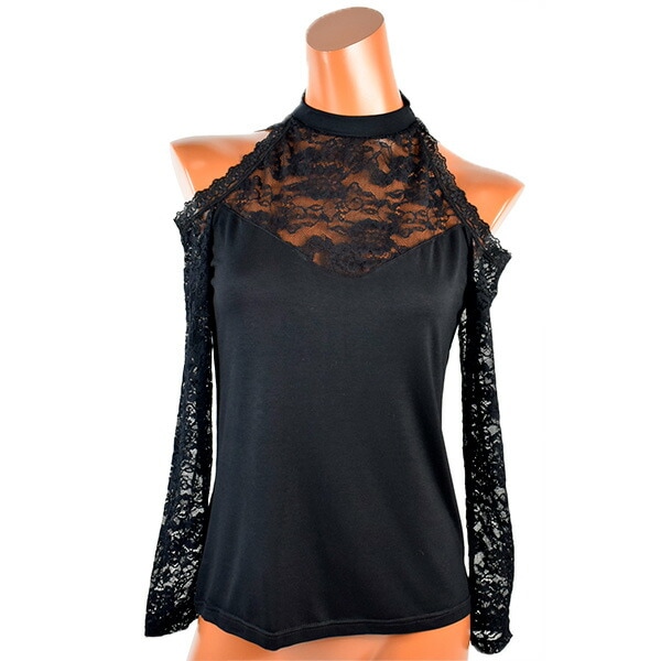 在庫一掃セール イタリアインポートカットソー ROSSOPORPORA DB884 肩空きレース切替カットソー　黒