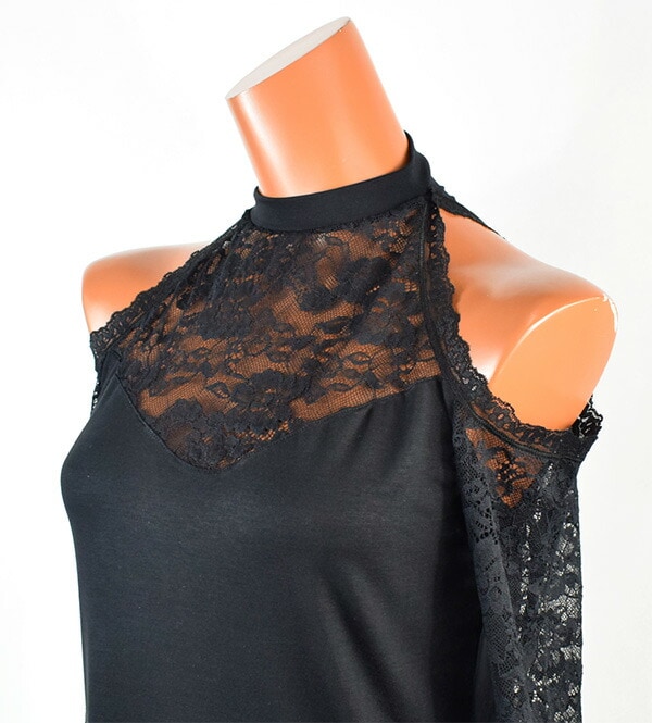 在庫一掃セール イタリアインポートカットソー ROSSOPORPORA DB884 肩空きレース切替カットソー　黒