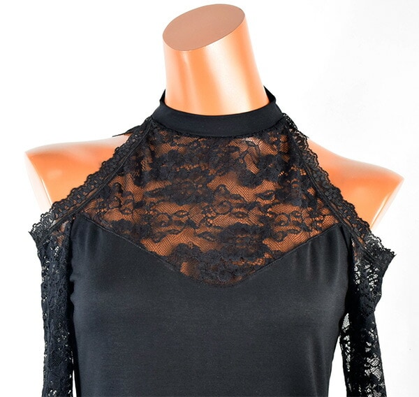 在庫一掃セール イタリアインポートカットソー ROSSOPORPORA DB884 肩空きレース切替カットソー　黒