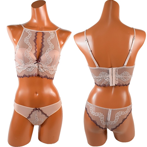 在庫一掃セール イタリアインポートランジェリー LOVE&BRA 20699 レース切替プッシュアップブラトップ+ショーツセット　アンティックローズ