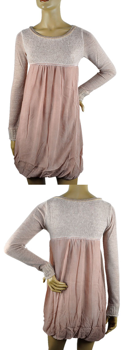 在庫一掃セール 秋冬 インポート ワンピース POIS ニット切替ワンピース ピンク