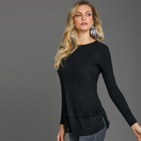 イタリアインポートカットソー JADEA 4271 フェイクレイヤードチュニックカットソー　黒