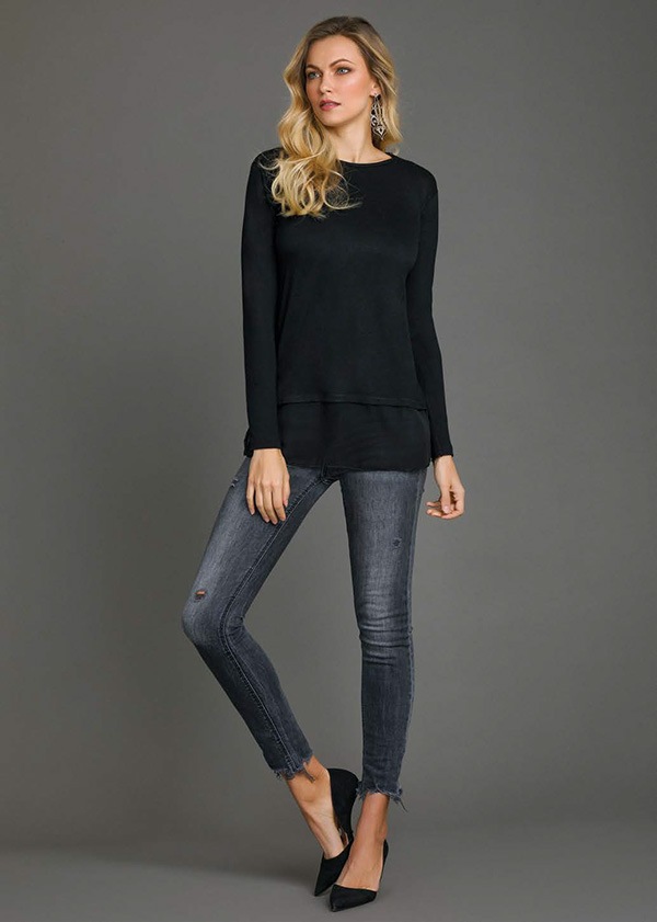 イタリアインポートカットソー JADEA 4271 フェイクレイヤードチュニックカットソー　黒