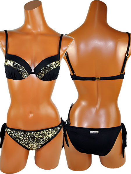 在庫一掃セール インポート水着 AMAREA 17007 スパンコール水着ビキニ 黒・ゴールド