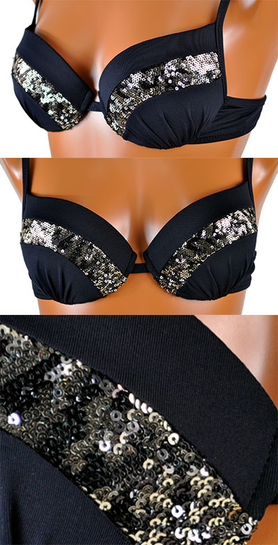 在庫一掃セール インポート水着 AMAREA 17007 スパンコール水着ビキニ 黒・ゴールド