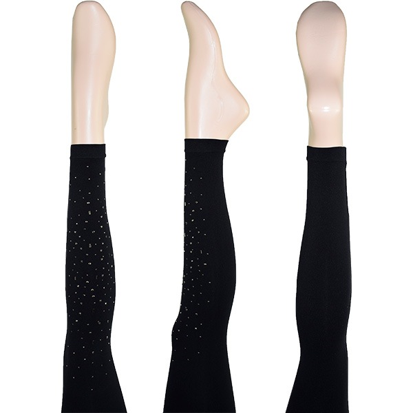 イタリアインポートレギンス BELLISSIMA ESTASI ラインストーンアップリケレギンス　黒