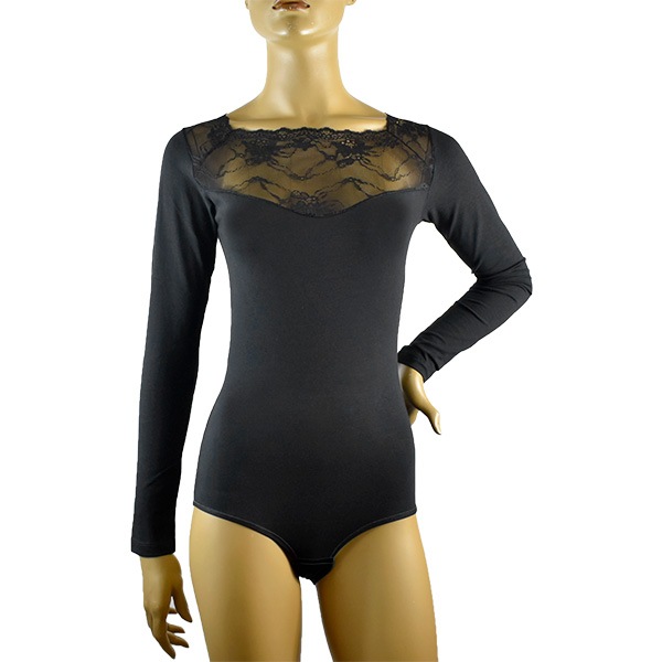 イタリアインポートカットソー JADEA 4289 レース切替コットンボディーカットソー　黒