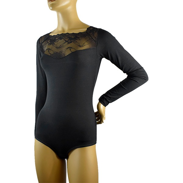 イタリアインポートカットソー JADEA 4289 レース切替コットンボディーカットソー　黒