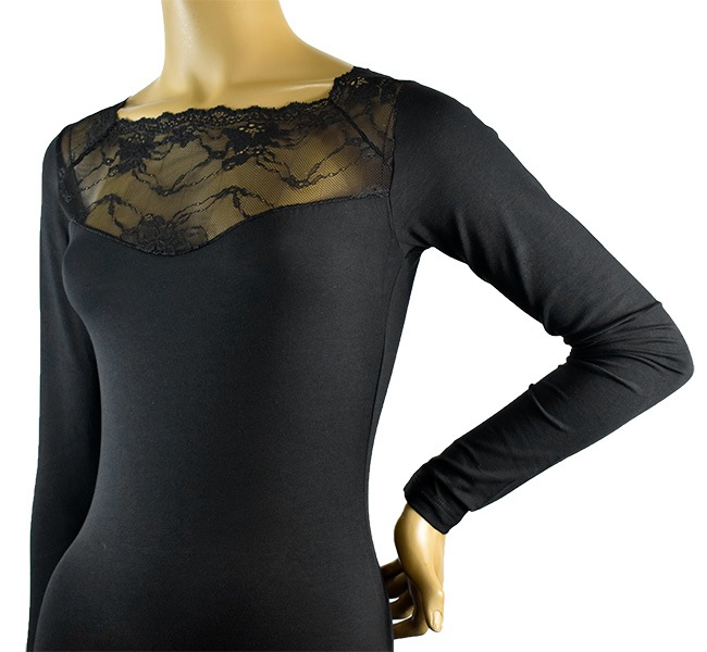 イタリアインポートカットソー JADEA 4289 レース切替コットンボディーカットソー　黒