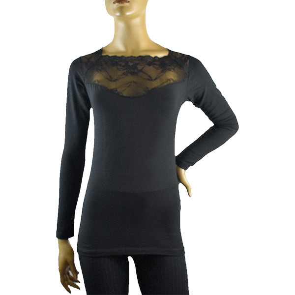 イタリアインポートカットソー JADEA 4285 レース切替コットンカットソー　黒