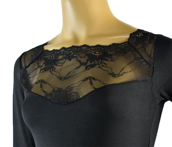 イタリアインポートカットソー JADEA 4285 レース切替コットンカットソー　黒