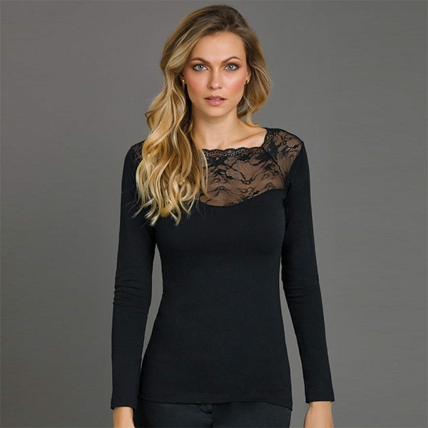 イタリアインポートカットソー JADEA 4285 レース切替コットンカットソー　黒