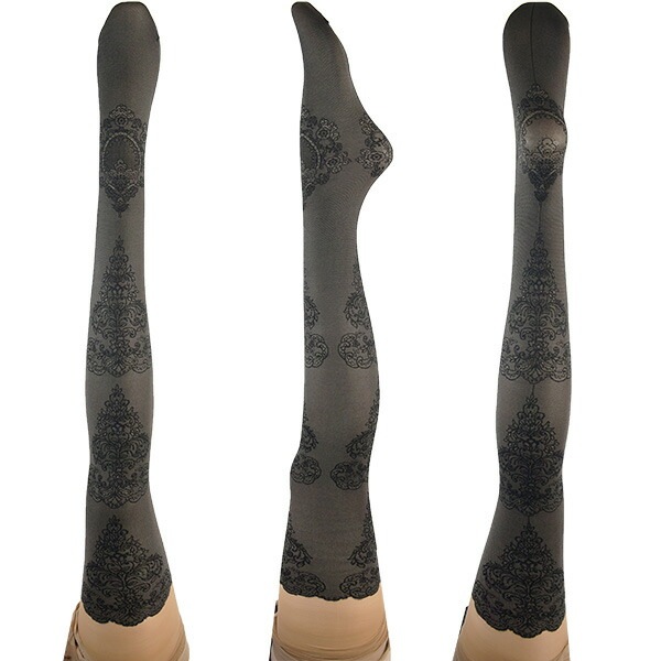 イタリア インポート ブランド 柄タイツ TRASPARENZE ALOE ガーター柄切替タイツ　ベージュ