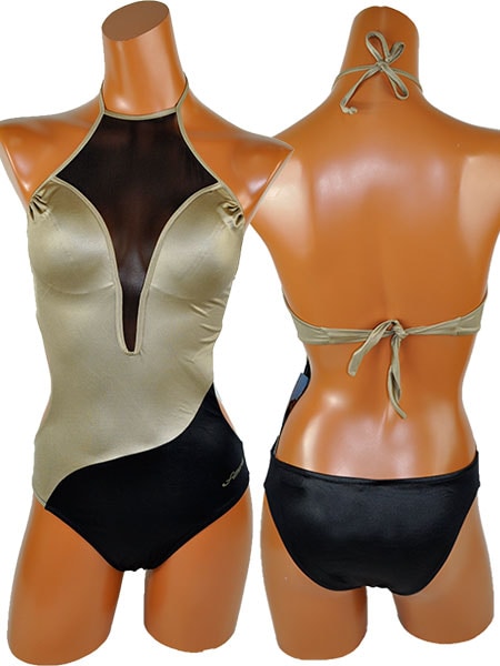 在庫一掃セール インポート水着 AMAREA 17072 切替水着ワンピース 黒・ゴールド