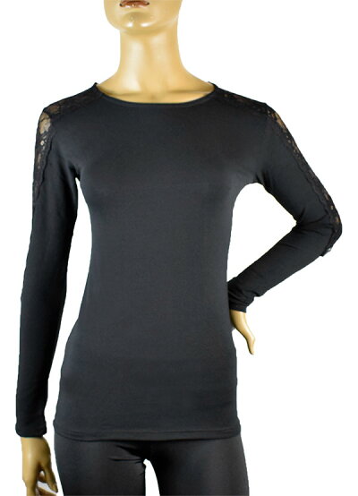 イタリアインポートカットソー JADEA 4069 刺繍レース切替コットンカットソー 黒