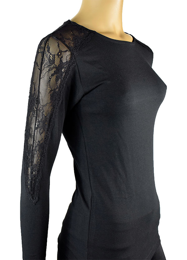 イタリアインポートカットソー JADEA 4069 刺繍レース切替コットンカットソー 黒