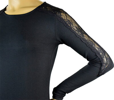 イタリアインポートカットソー JADEA 4069 刺繍レース切替コットンカットソー 黒