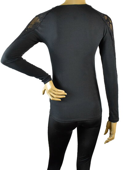 イタリアインポートカットソー JADEA 4069 刺繍レース切替コットンカットソー 黒