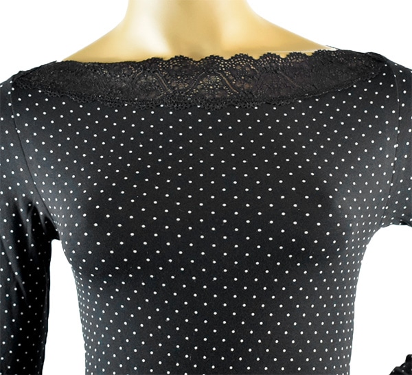 イタリアインポートカットソー COTONELLA GD350 レース切替ドット柄コットンカットソー　黒