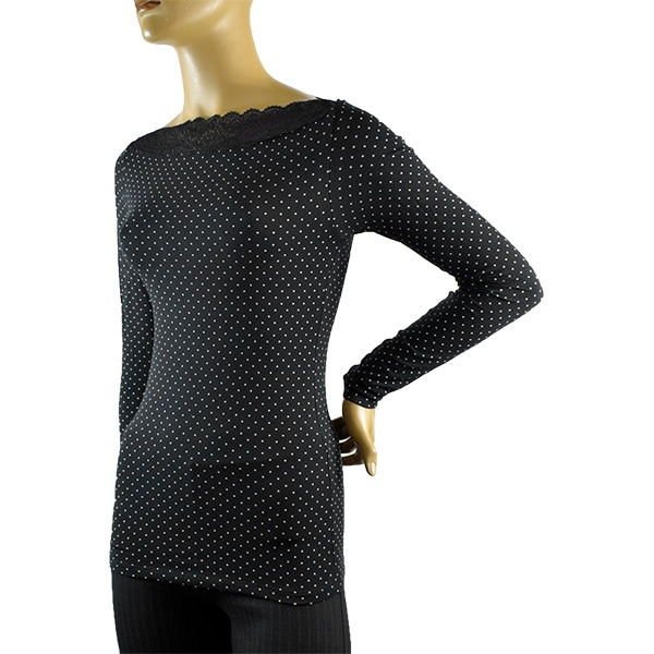 イタリアインポートカットソー COTONELLA GD350 レース切替ドット柄コットンカットソー　黒