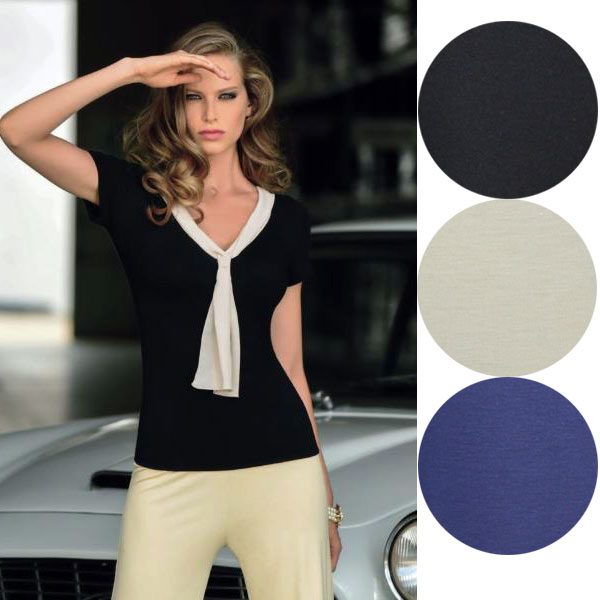 在庫一掃セール SALE 春夏イタリア インポート ブランド カットソー ANTONELLA 63174 ボータイVネックカットソー　3色