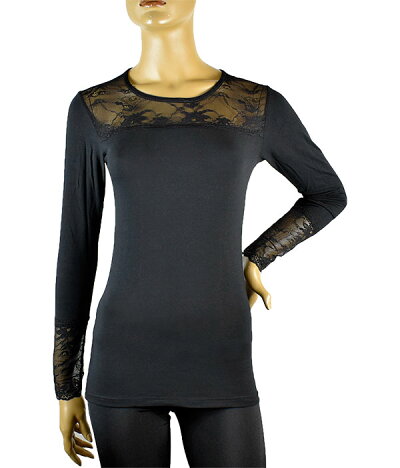 イタリアインポートカットソー JADEA 4871 刺繍レース切替コットンカットソー 黒