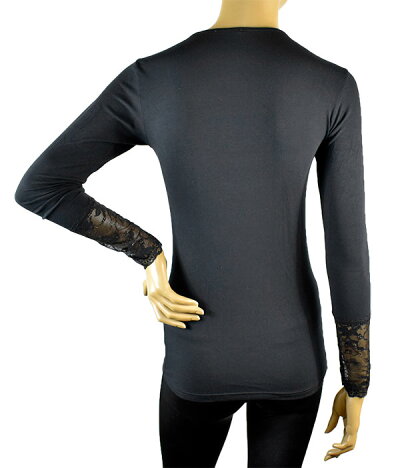 イタリアインポートカットソー JADEA 4871 刺繍レース切替コットンカットソー 黒