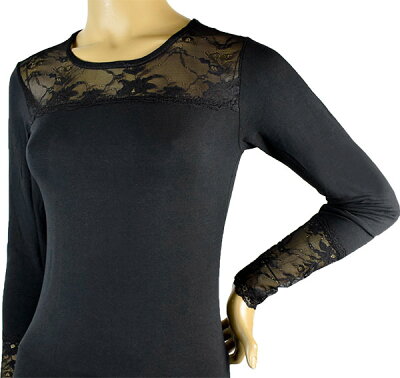 イタリアインポートカットソー JADEA 4871 刺繍レース切替コットンカットソー 黒