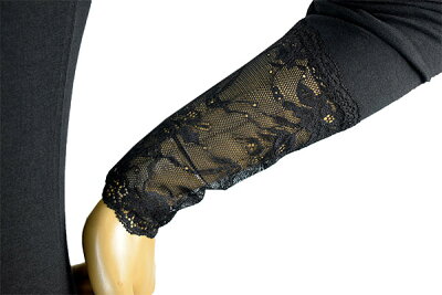 イタリアインポートカットソー JADEA 4871 刺繍レース切替コットンカットソー 黒