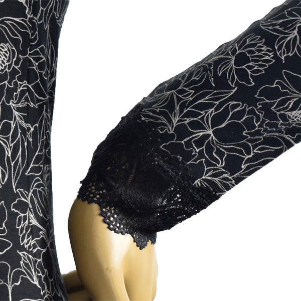 イタリアインポートカットソー COTONELLA GD351 レース切替フローラル柄Vネックコットンカットソー 黒