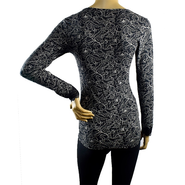 イタリアインポートカットソー COTONELLA GD351 レース切替フローラル柄Vネックコットンカットソー 黒