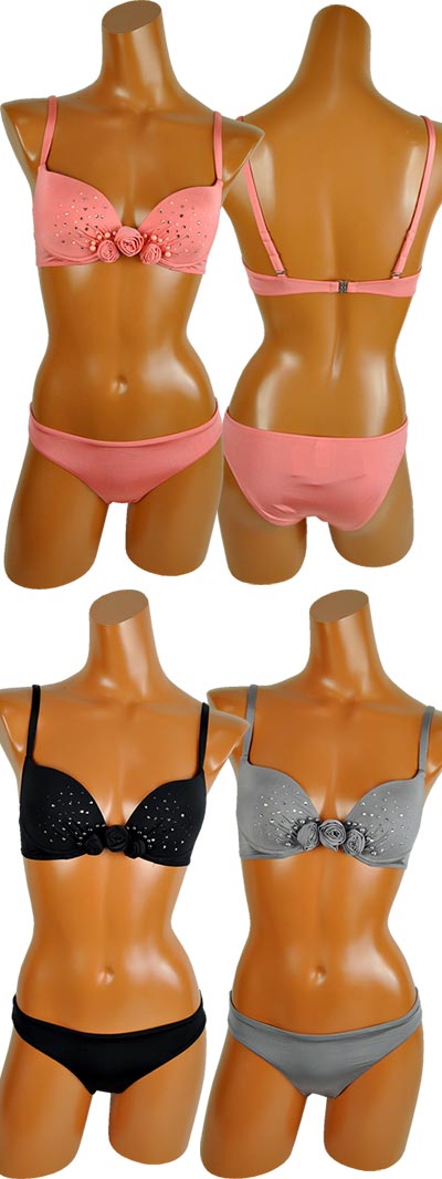 在庫一掃セール  インポート水着 PRELUDE YF26 刺繍水着ビキニ ピーチ グレー 黒 