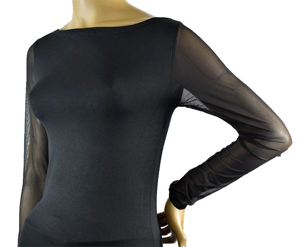 イタリアインポートカットソー COTONELLA GD360 チュール切替カットソー 黒