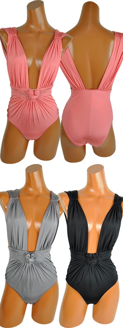 在庫一掃セール  インポート水着 PRELUDE YF28 刺繍モノキニ水着（水着ワンピース） ピーチ 黒 グレー 