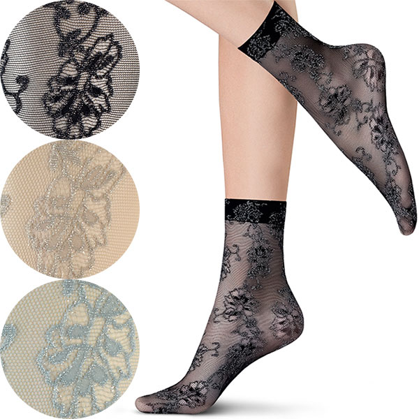 イタリア インポート 高級ブランド 柄ソックス OROBLU BRILLIANCE ラメ花柄ソックス　3色