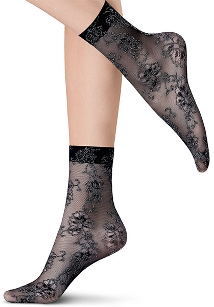 イタリア インポート 高級ブランド 柄ソックス OROBLU BRILLIANCE ラメ花柄ソックス　3色