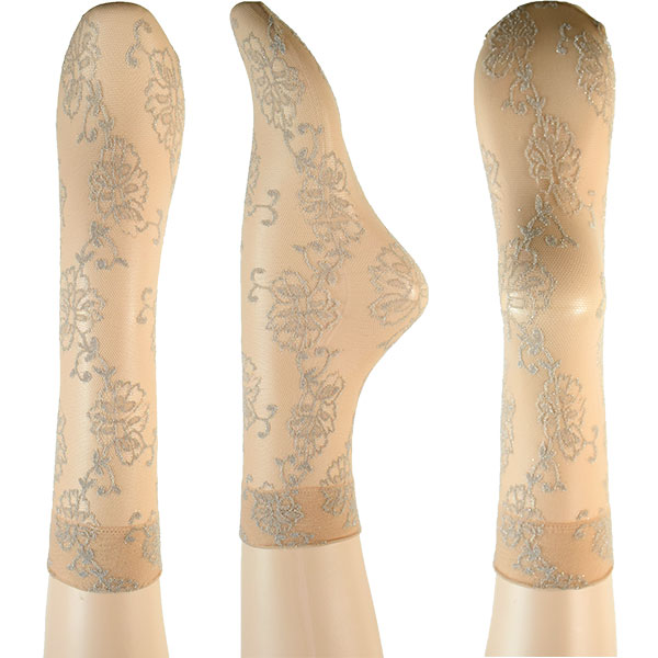 イタリア インポート 高級ブランド 柄ソックス OROBLU BRILLIANCE ラメ花柄ソックス　3色