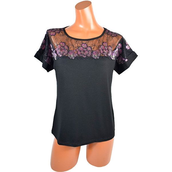 イタリア インポート 高級 ブランド カットソー EGI 1864 刺しゅうレース切替半袖カットソー 2色