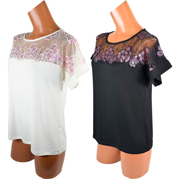 イタリア インポート 高級 ブランド カットソー EGI 1864 刺しゅうレース切替半袖カットソー 2色