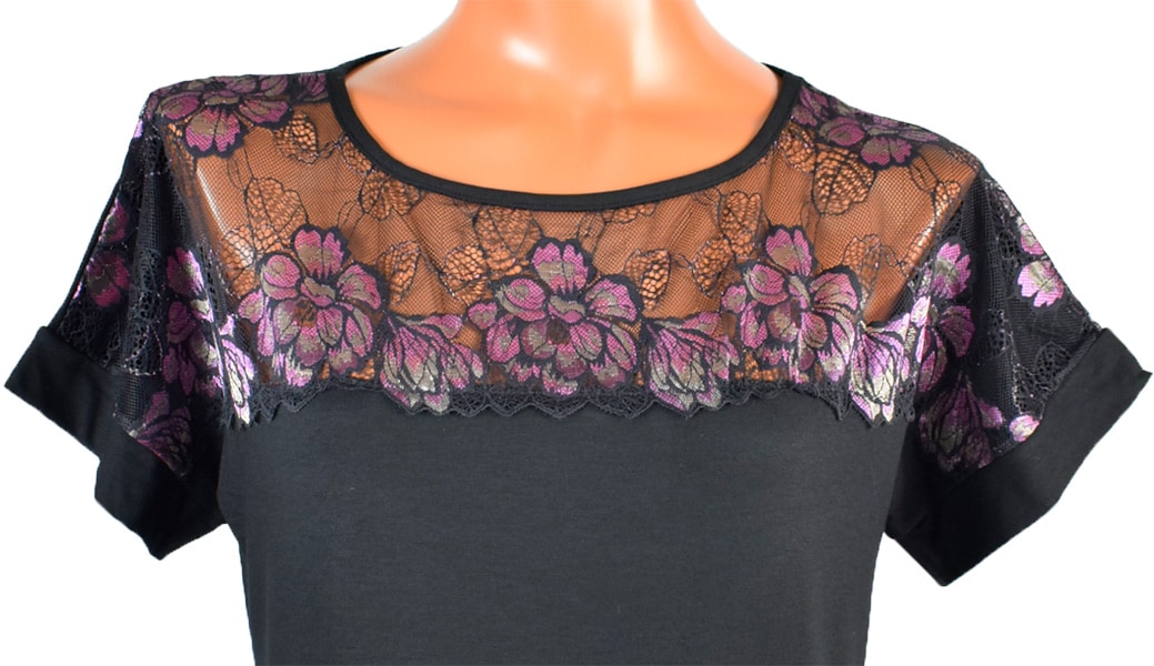 イタリア インポート 高級 ブランド カットソー EGI 1864 刺しゅうレース切替半袖カットソー 2色