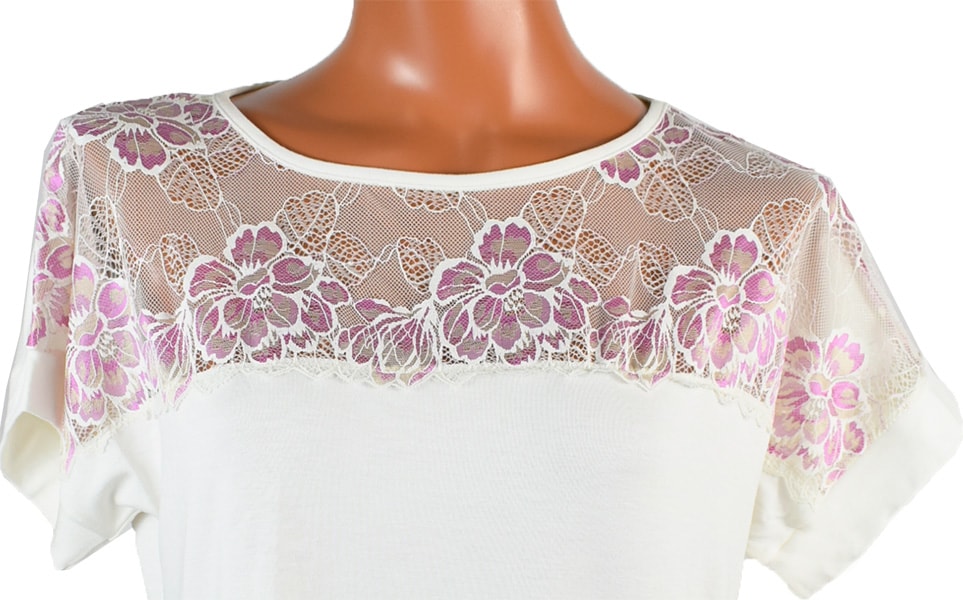 イタリア インポート 高級 ブランド カットソー EGI 1864 刺しゅうレース切替半袖カットソー 2色