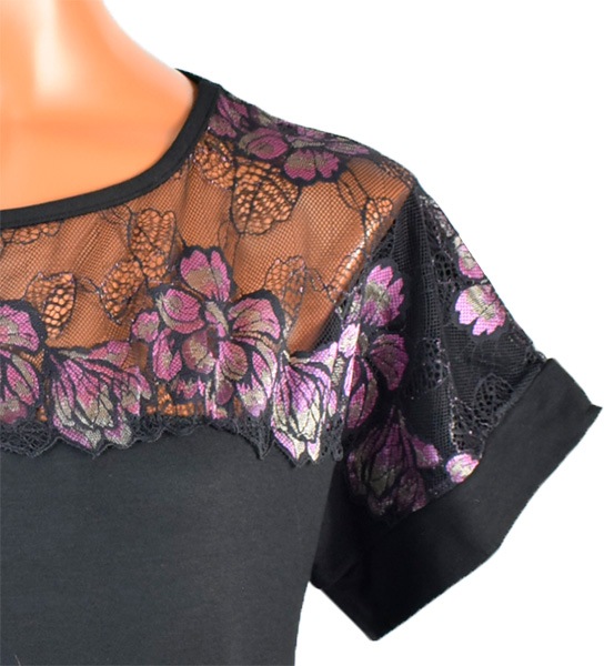 イタリア インポート 高級 ブランド カットソー EGI 1864 刺しゅうレース切替半袖カットソー 2色