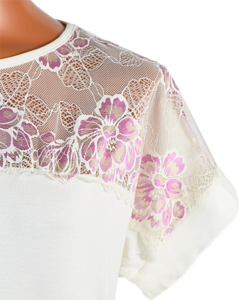 イタリア インポート 高級 ブランド カットソー EGI 1864 刺しゅうレース切替半袖カットソー 2色