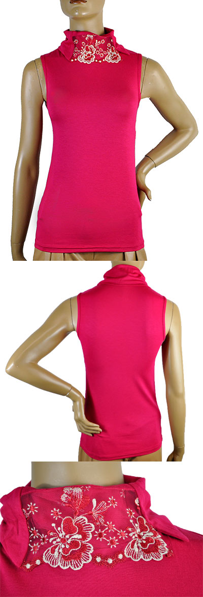 在庫一掃セール 秋冬 インポート カットソー ANDRA 3600 刺繍タートルネックカットソー 黒、ブルー、ベリー、グレー