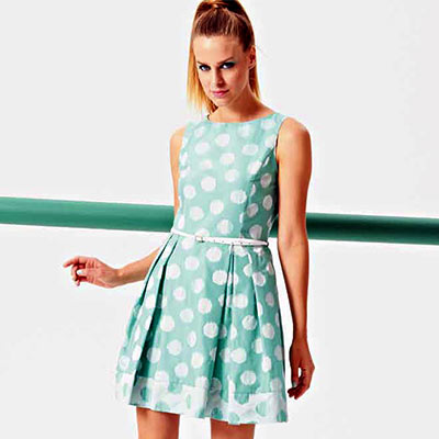 在庫一掃セール  春夏 インポート ワンピース  ELEONORA AMADEI ドット柄ワンピース 革ベルト付 グリーン