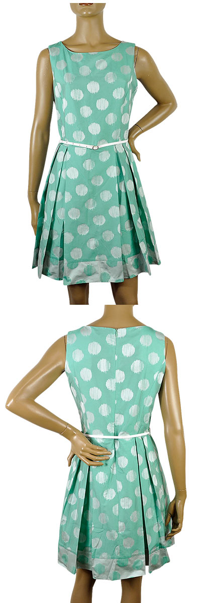 在庫一掃セール  春夏 インポート ワンピース  ELEONORA AMADEI ドット柄ワンピース 革ベルト付 グリーン