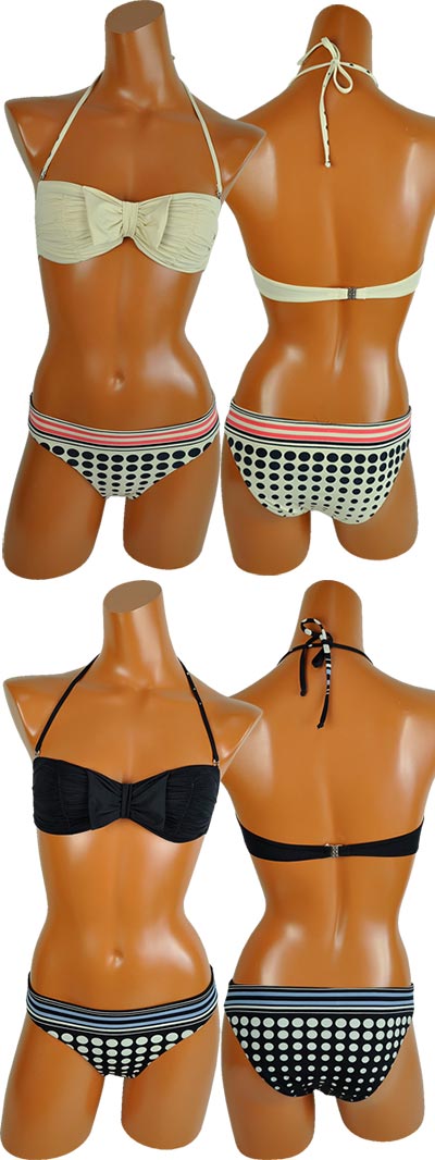 在庫一掃セール  インポート水着 PRELUDE YF4 バンドゥ水着ビキニ アイボリー 黒 