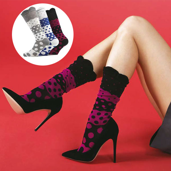 インポートソックス BUGIE 2054 ドットとボーダー柄コットンソックス 3色